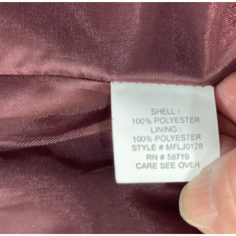 ELEMENTZ Maroon Suede-Feel Embossed Jacket Women's XL Full Zip Ruffle Metallic - Picture 10 of 15
